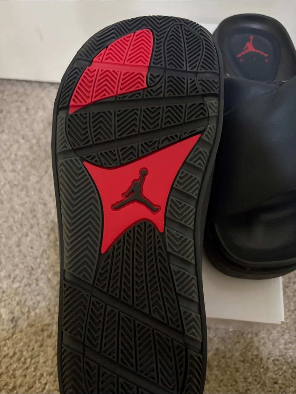 Jordan Men’s Navy Cross-Over Slide Sandals with Red Jumpman